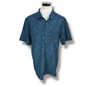 William Murray Shirt Men’s 2XL XXL Blue AOP Text‎ Graphic Short Sleeve Button Up